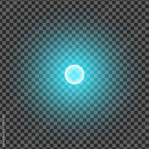 Glowing blue sphere emanates soft light on a transparent checkerboard background, ideal for overlays