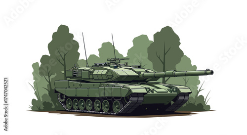 Camouflaged Main Battle Tank in Green Ready for Combat.