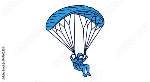 Illustration of Person Paragliding with Blue Canopy and Harness.