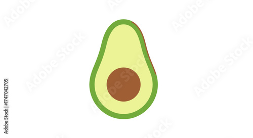 A vibrant stylized illustration of a halved avocado with its large brown seed.
