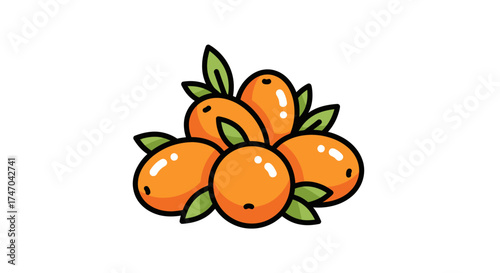Cartoon Illustration of a Cluster of Orange Sea Buckthorn Berries.
