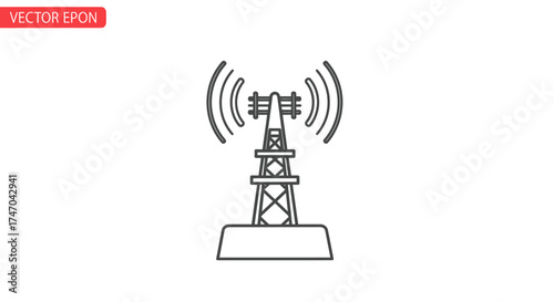 Outline Drawing of a Radio Tower Broadcasting Signals.