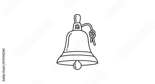 Simple Line Art Illustration of a Bell with Ringer and Rope.
