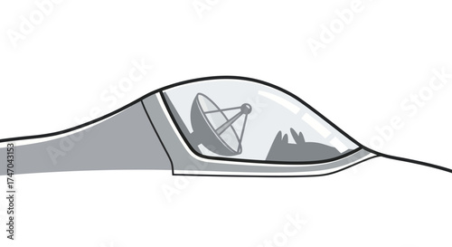 Stealth Aircraft Cockpit with Radar Dish Inside Gray and Clear.