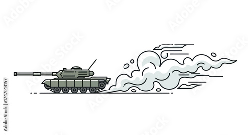 Stylized Military Tank Illustration with Dynamic Smoke Trail.