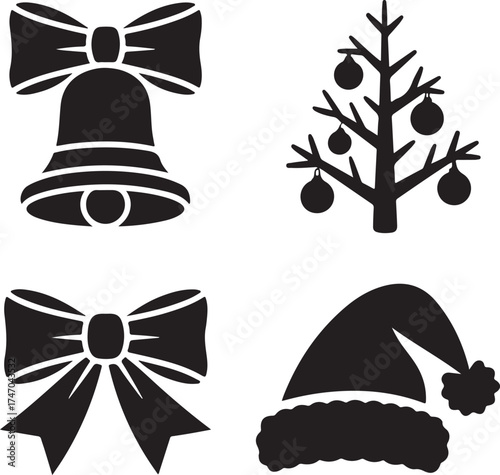 Festive Christmas decorations in monochrome vector art seasonal greetings