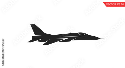 Black Silhouette of a Modern Fighter Jet Aircraft Icon.