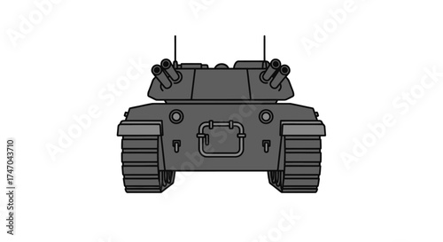 Rear View of a Gray Armored Tank with Twin Antennas and Visible Tracks.