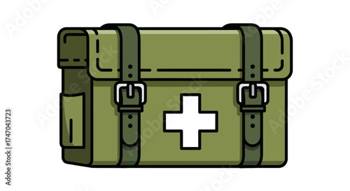 Olive Green Military Style First Aid Kit with White Cross Emblem.