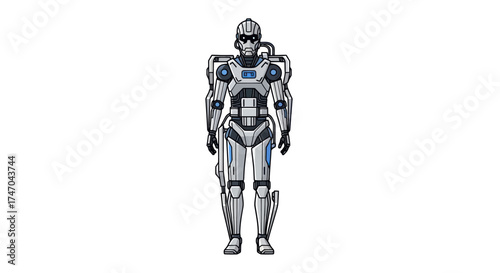 Advanced robotic soldier in futuristic silver and black combat armor.