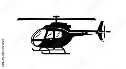 Black Silhouette of a Helicopter with Rotor Blades.