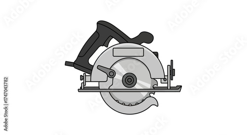 A black and white line art illustration of a handheld electric circular saw power tool.