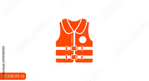 Bright orange life jacket icon with white straps for water safety.