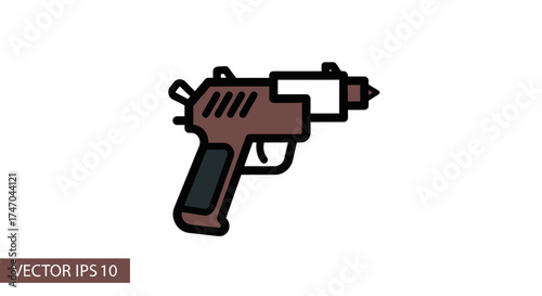 Detailed Illustration of a Modern Handgun with a Silencer Attachment.