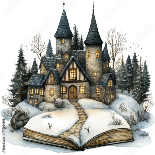 Storybook, watercolor painting vector, isolated on a white background.