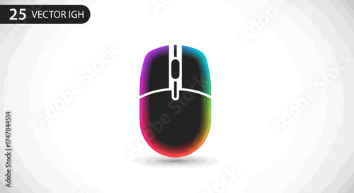Stylized Black Computer Mouse Icon with Vibrant Chromatic Aberration Glow Effect.