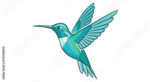 Stylized Turquoise Hummingbird in Flight with Outstretched Wings.