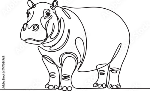 Single Line Continuous Drawing of a Hippopotamus Standing Keywords: hippopotamus, hippo, animal