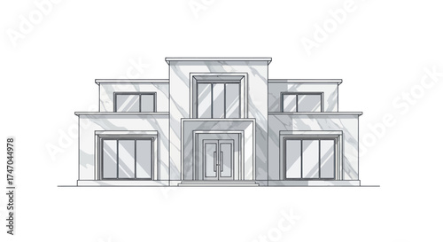 Modern Two-Story House Architectural Line Art Sketch.