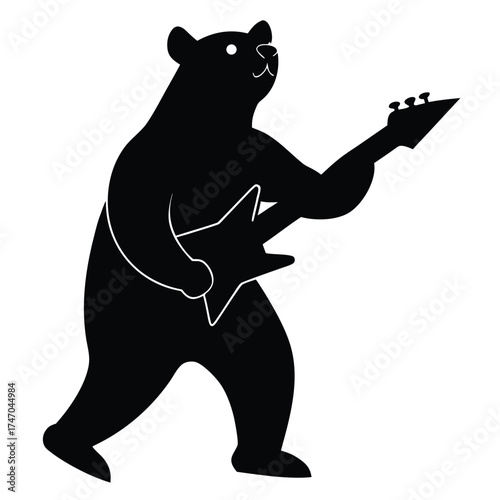 Black bear playing guitar silhouette