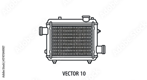 Vector line art illustration of an industrial heat exchanger or automotive radiator.