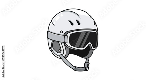 White Ski Helmet with Goggles Winter Sports Safety Gear.
