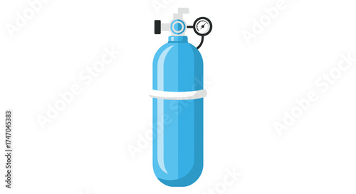 A light blue medical oxygen cylinder with a pressure gauge and regulator valve.