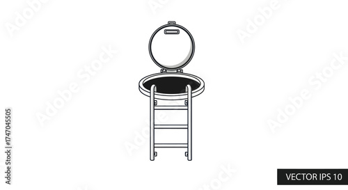 Open Lid Pedal Trash Can Line Art Illustration.