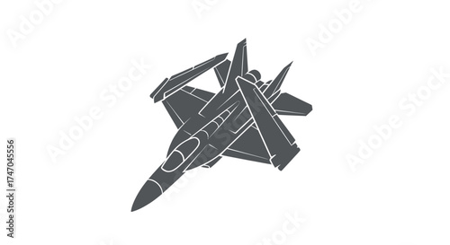 Detailed Gray Silhouette of a Modern Military Jet Fighter.