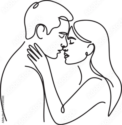 Couple Embracing Tenderly With Eyes Closed In Single Line Art Style love embrace