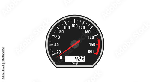 Black Speedometer with Red Needle and Digital Display.