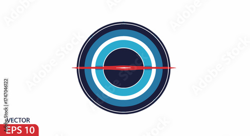 Concentric Blue and White Target with Red Line.