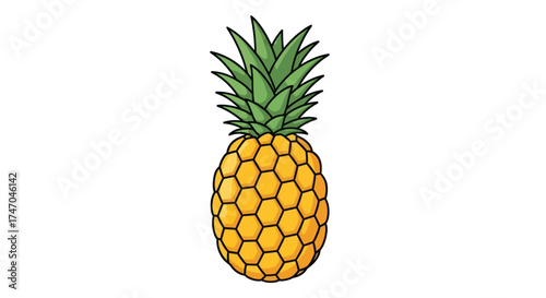 Cartoon Pineapple with Green Leaves and Yellow Body.