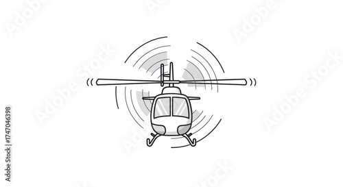 Hand-drawn Helicopter Illustration with Spinning Rotor Blades.