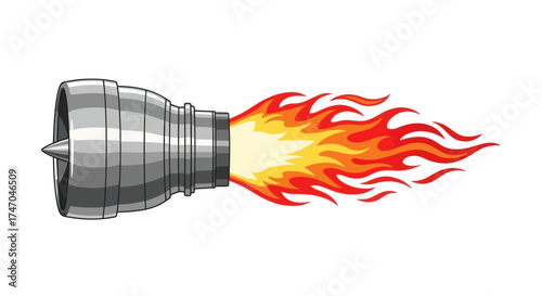 Detailed Illustration of a Jet Engine Emitting Fiery Exhaust.