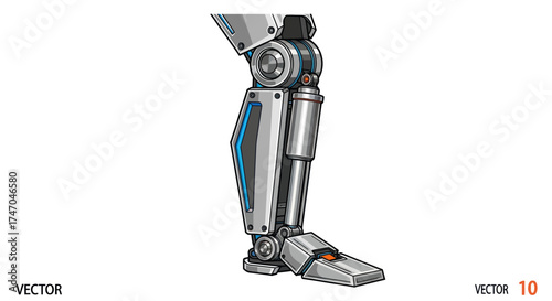 Futuristic Metallic Robotic Leg Illustration with Bionic Design.
