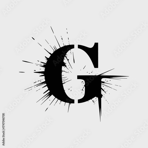 Letter g logo with splash effect isolated on white background, alphabet concept