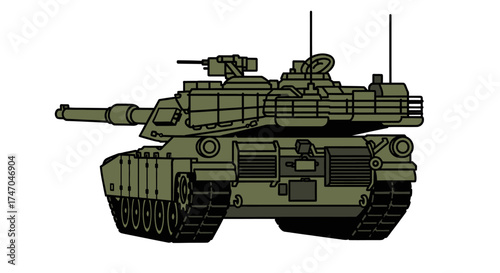 Heavy armored combat vehicle with powerful cannon and tracks.