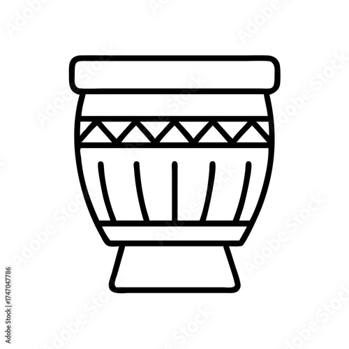 Simple black and white outline illustration of a traditional african djembe drum