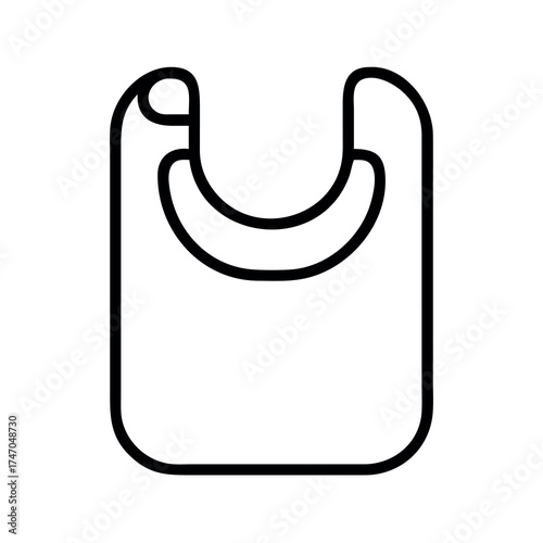 Simple outline icon of a baby bib with a curved neck opening and rounded corners