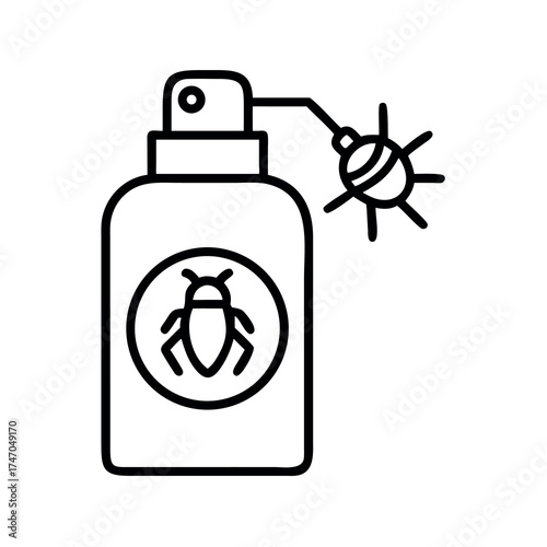 Line art icon representing insect repellent spray bottle with a bug symbol