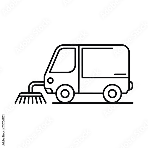 Line art icon of a street sweeper truck cleaning the road