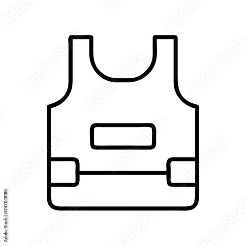 Simple line art icon of a protective vest or bulletproof vest
