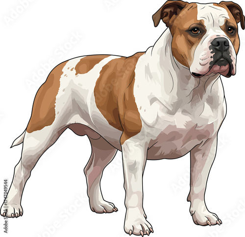 American Bulldog dog Portraits Set Illustrations Brown and White Vector 