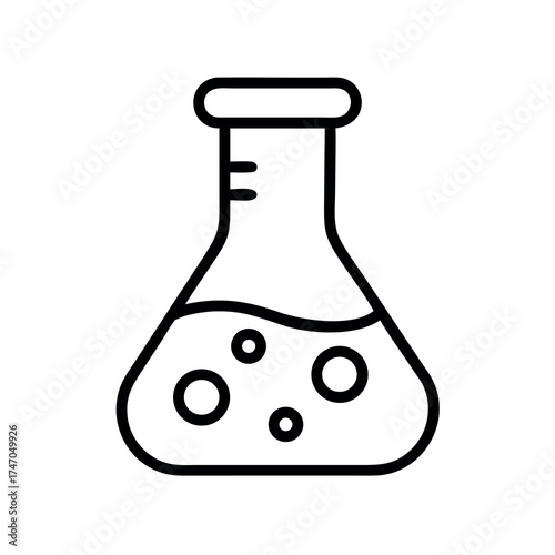 Simple line art icon of a flask containing bubbling liquid for scientific experiments