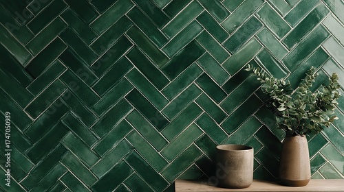rich green herringbone tiles 