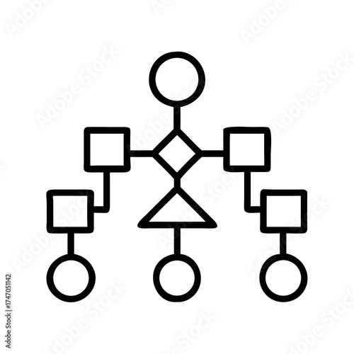 Abstract flowchart diagram illustrating connections and relationships between shapes
