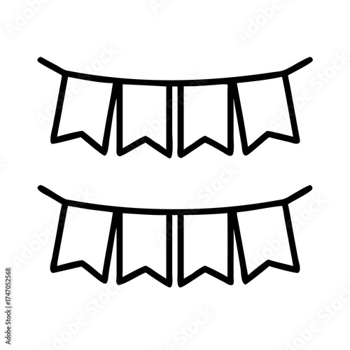 Simple outline drawing of two rows of festive party bunting flags hanging