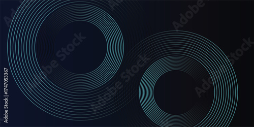 Blue abstract background with glowing circles. Swirl circular lines pattern. Geometric spiral. Twirl element. Modern graphic design. Futuristic technology concept.