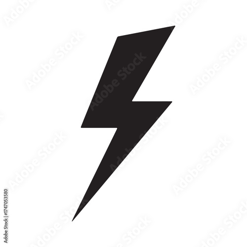 Black lightning bolt symbol, a powerful and energetic icon representing speed, electricity, and sudden force